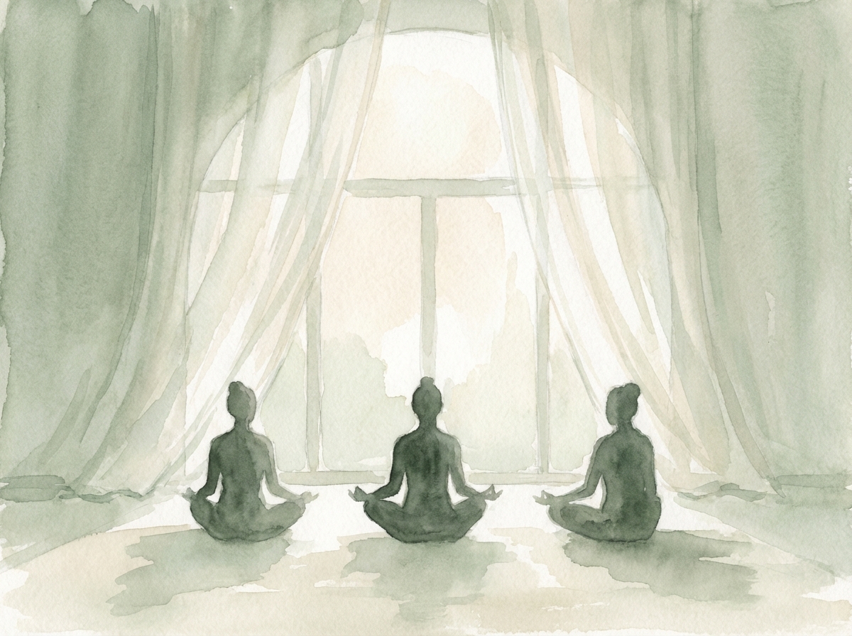 People meditating in peaceful setting